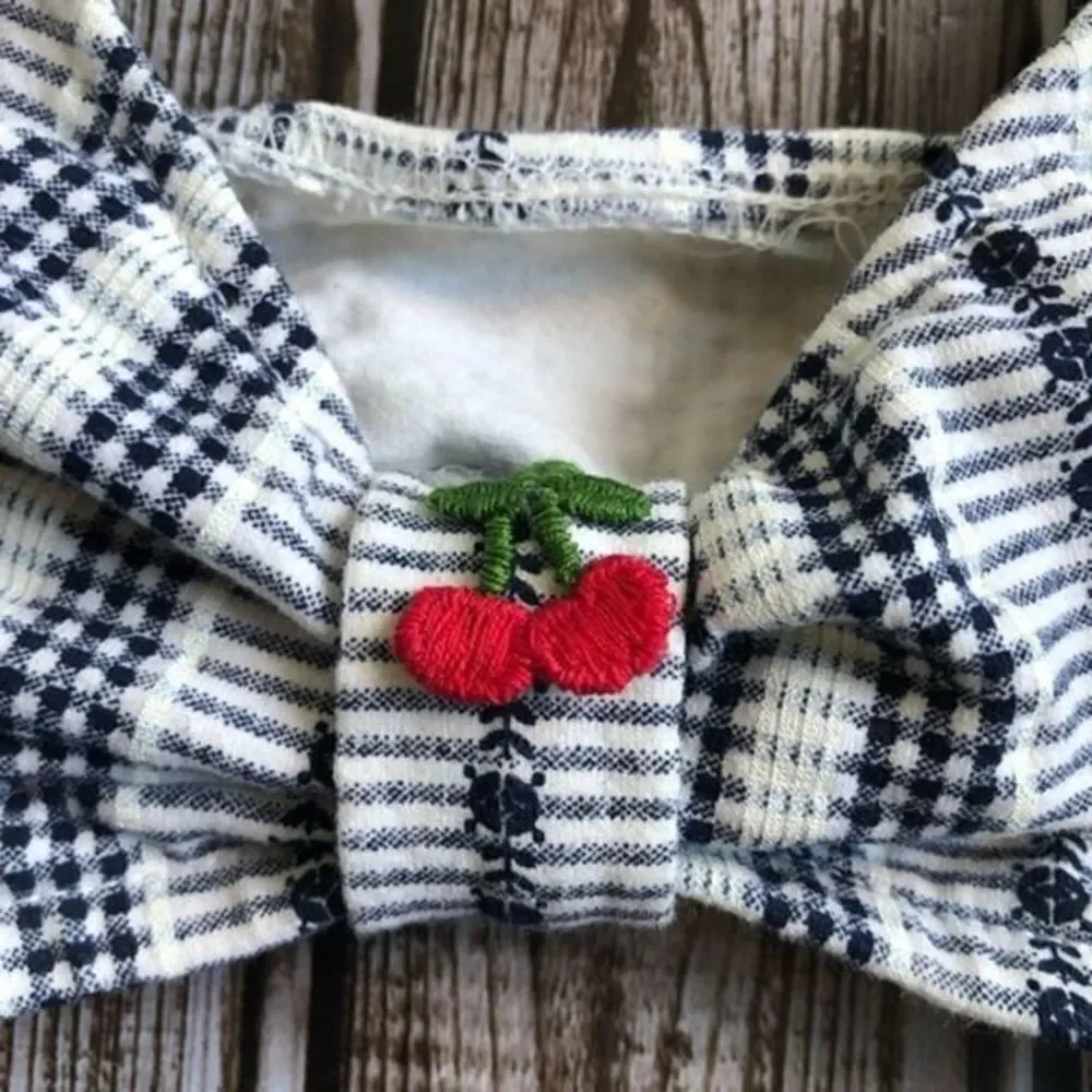 Vintage dead stock OP navy and white embroidered cherry swim top 14/16